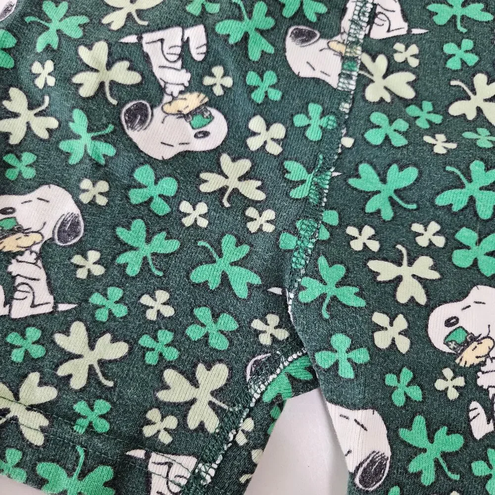 Hanna Andersson Peanuts Short‎ Pajama Set 120 6-7 Green Snoopy St. Patricks Day